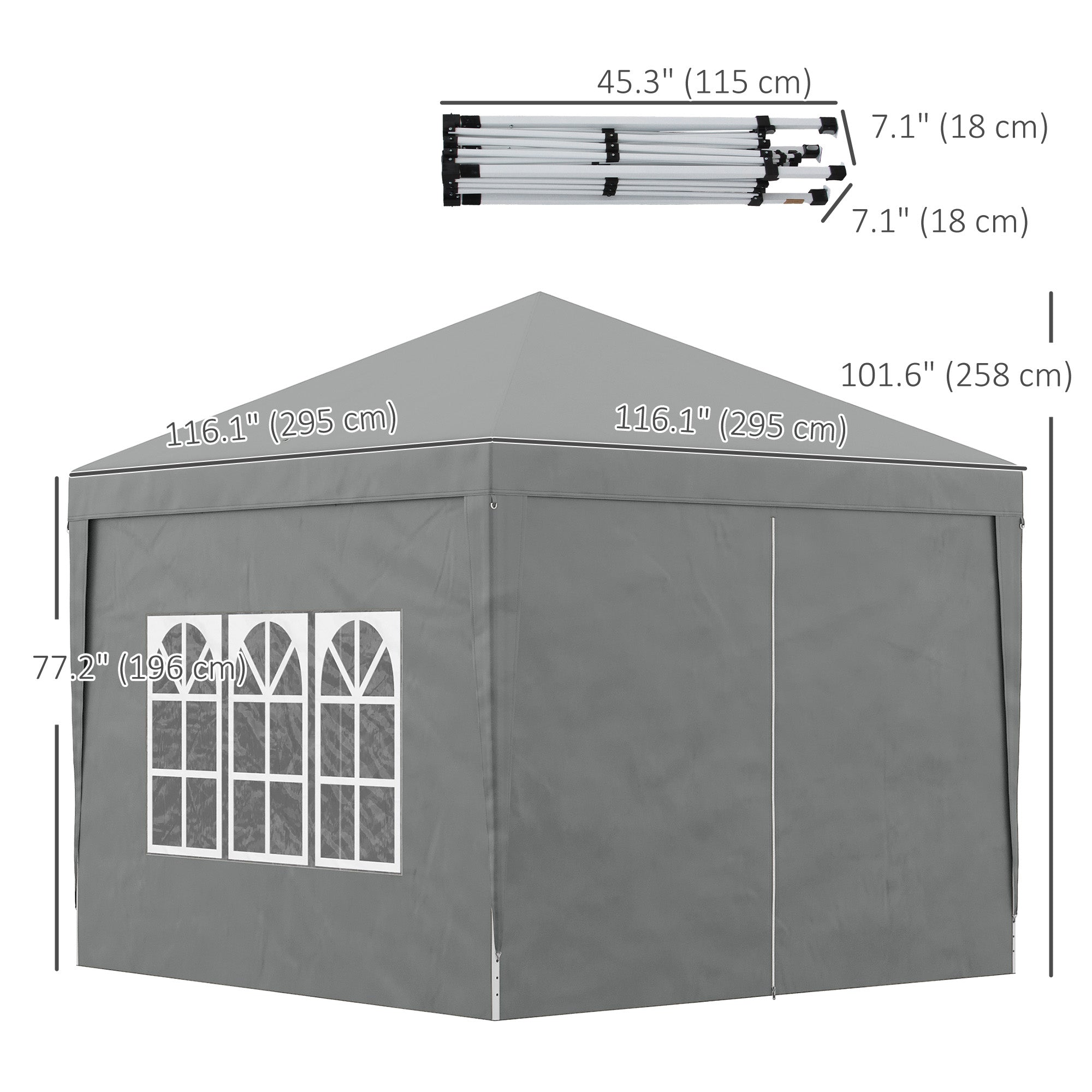 Outsunny 10'x10' Outdoor Pop Up Canopy Tent, UV Resistant Wedding Gazebo 3 Level Adjustable Heights, with Carrying Bag Light Grey