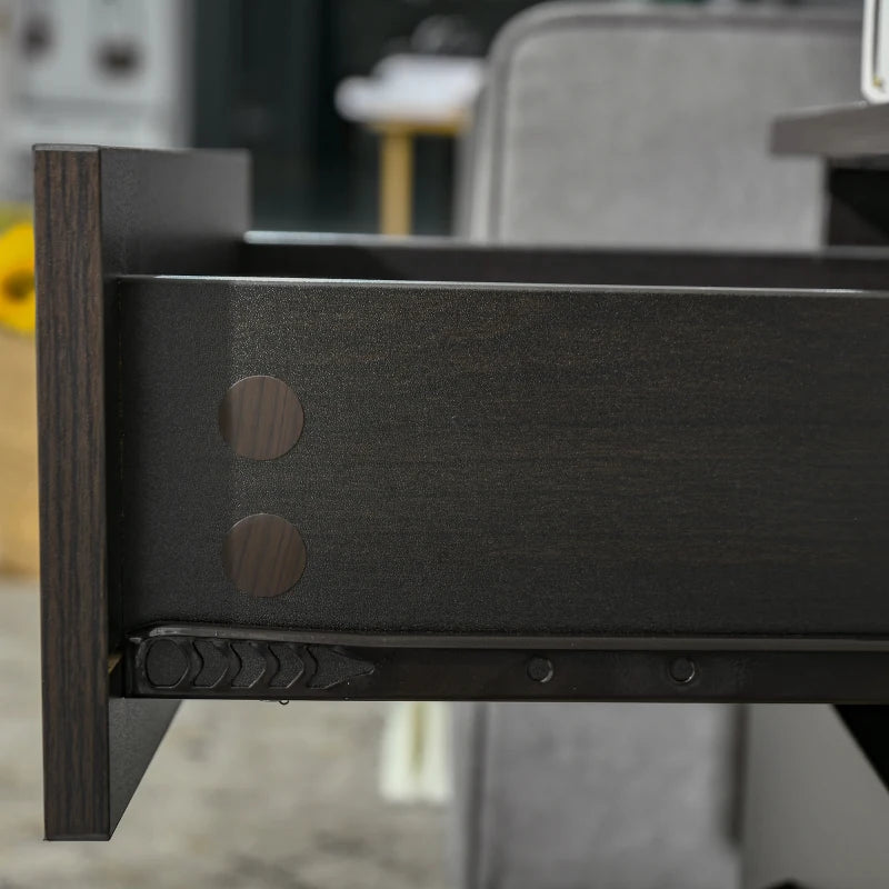 Bedside Table, Modern Night Stand with 3 Drawers and Metal Rail for Bedroom, Dark Brown
