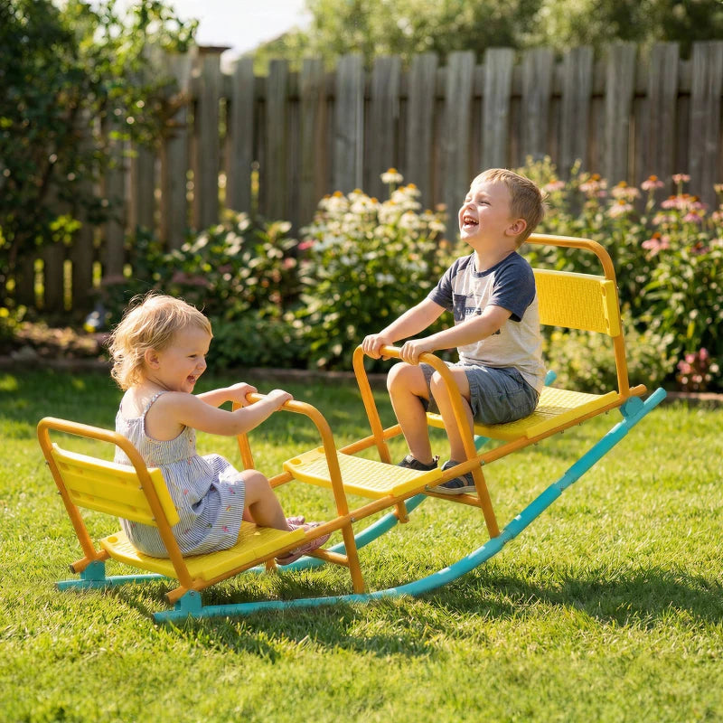 Qaba Teeter Totter Seesaw for Kids, 2 in 1 Metal Rocking Seesaw for Toddlers Age 3-8, Playground Equipment for Backyard