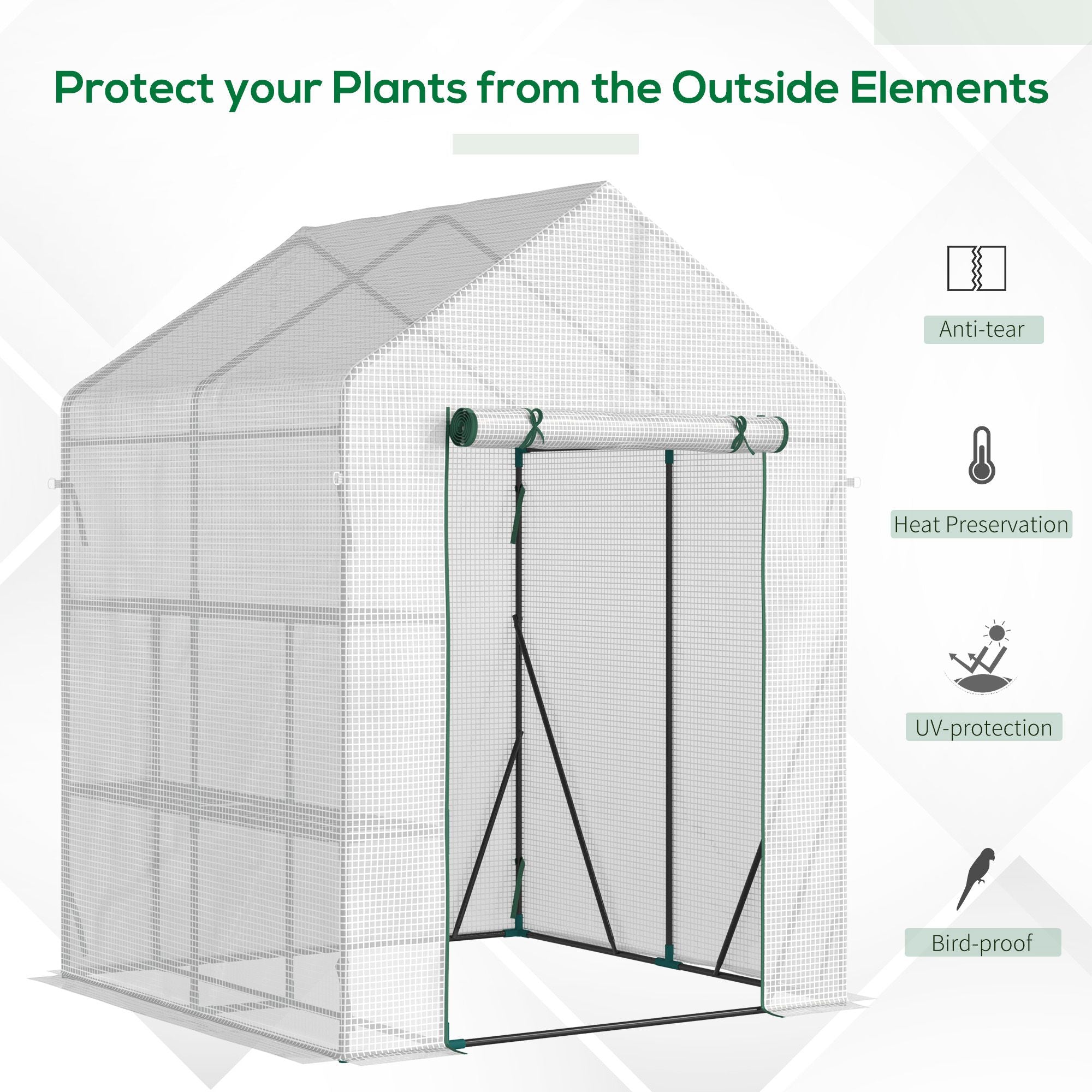 Outsunny 56" x 56" Walk-in Greenhouse Outdoor, Portable Gardening Plant Hot House with 2-Tier Shelf, Green