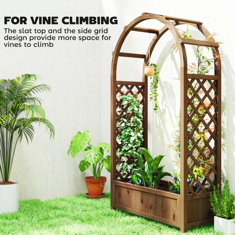 Raised Garden Bed with Arch Trellis, Freestanding Garden Planter Box, Outdoor Planter Container, Dark Brown Wood Effect
