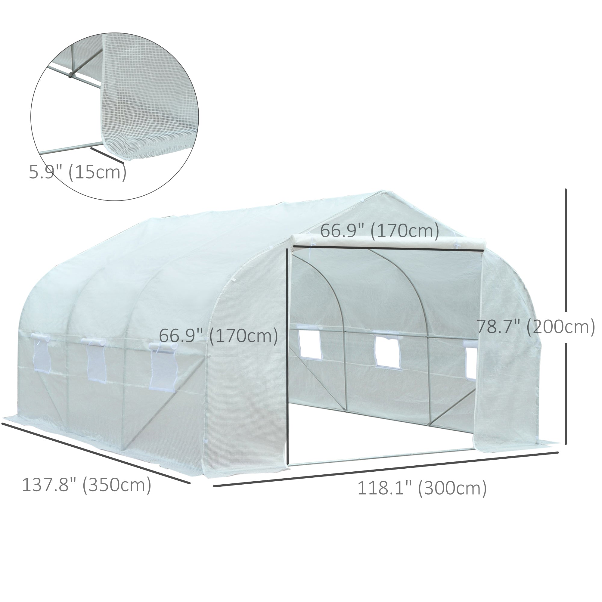 Outsunny 11.5'x9.8'x6.6' Walk-in Tunnel Greenhouse Outdoor Plant Growing Tent Portable Garden Green House PVC Cover