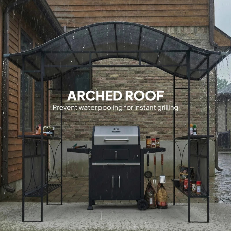 8' x 5' Grill Gazebo Canopy, Outdoor BBQ Shelter with 2 Side Shelves, Dark Grey