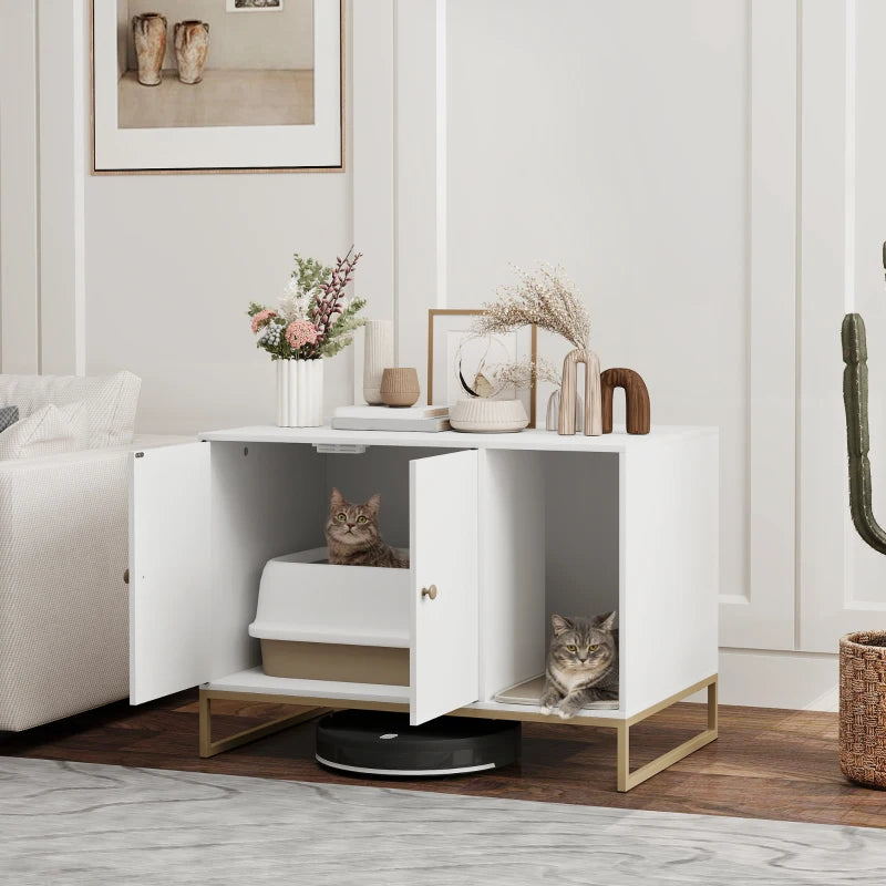 Cat Litter Box Enclosure with Tall Legs, Litter Mat, Fits Mots of Litter Box, 31.5" x 20" x 22", White