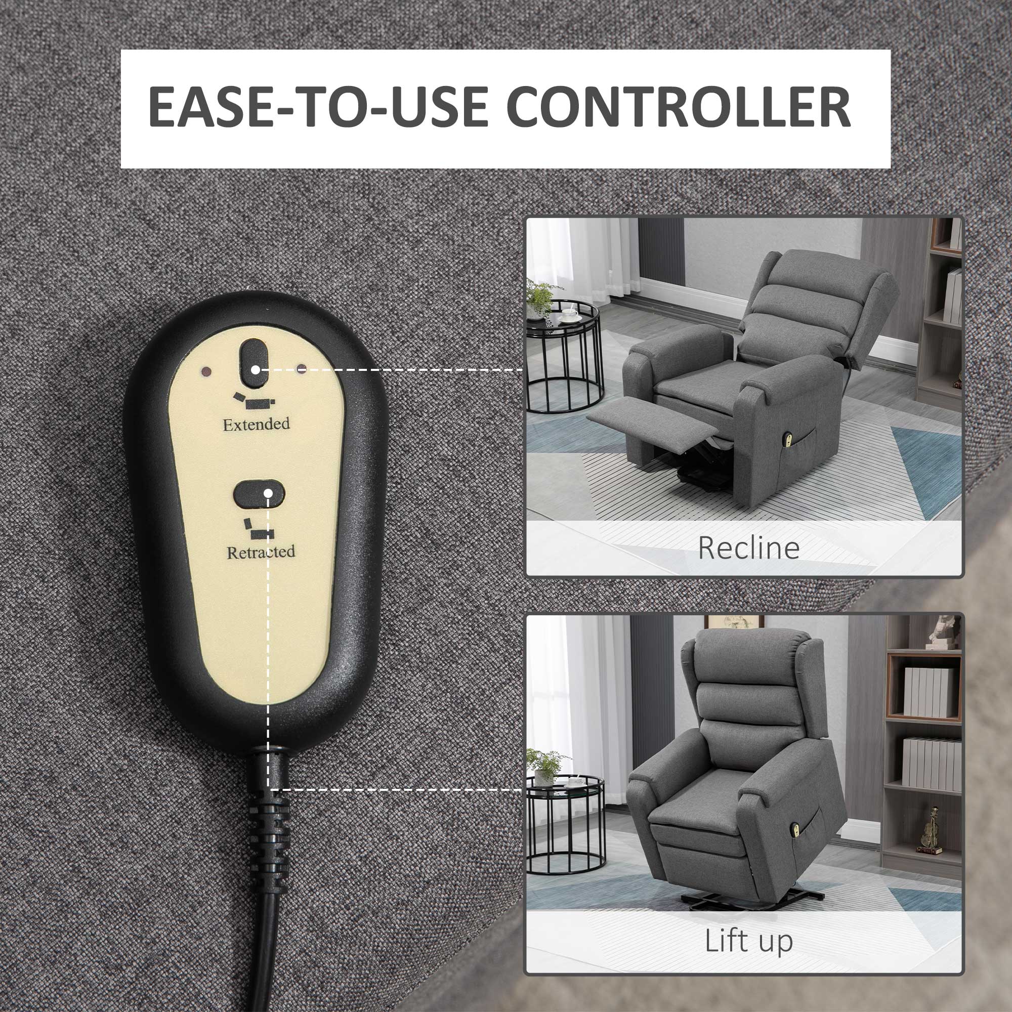 HOMCOM Electric Power Lift Recliner Chair for Seniors Linen Fabric with Remote Control Footrest for Living Room Grey