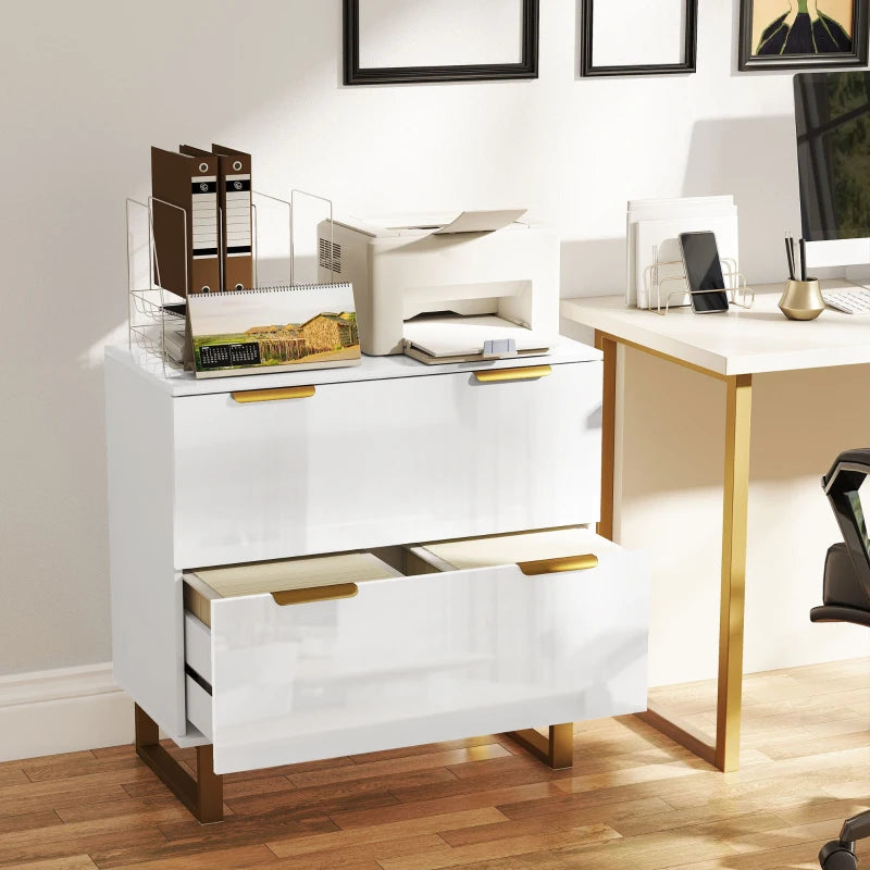 Lateral File Cabinet with 2 Drawers, Modern Filing Cabinet for Letter/A4/Legal Size Files, High Gloss White