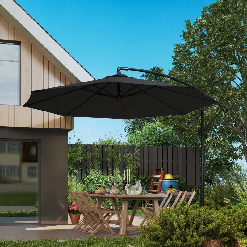 9.7ft Offset Patio Umbrella Garden Hanging Parasol Banana Cantilever Umbrella with Base, Crank, Black