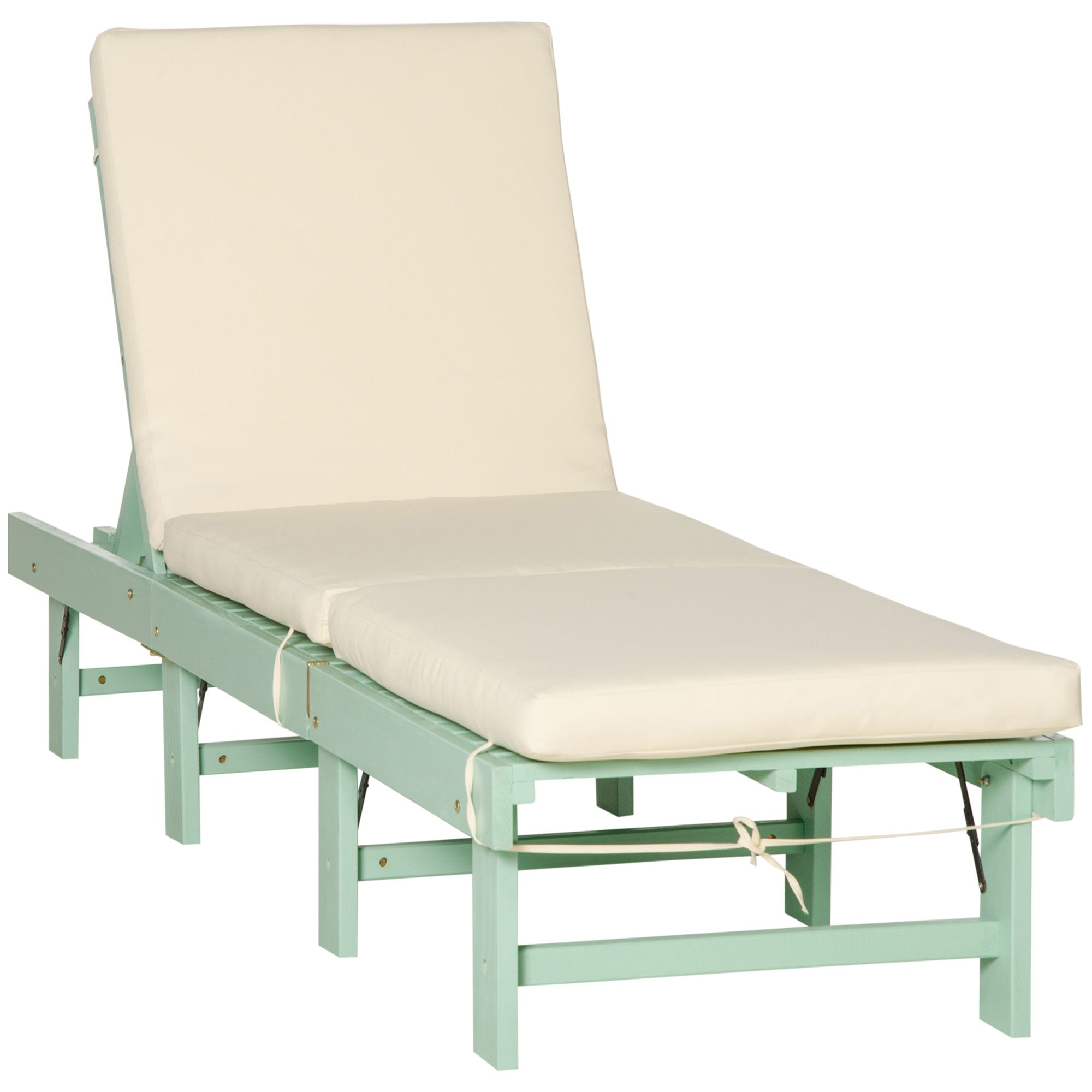 Outsunny Outdoor Sun Lounger Wooden Garden Reclining Chair 4 Adjustable Back Soft Cushion Green