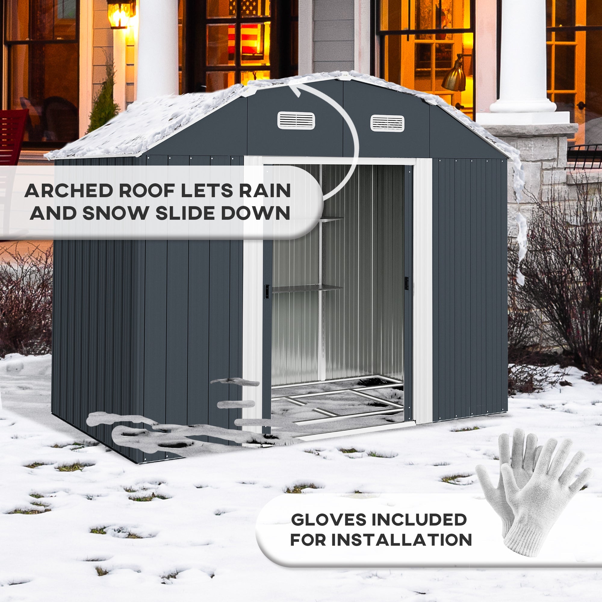 Outsunny 8x4' Metal Garden Shed - Galvanized Outdoor Storage with Adjustable Shelves, Double Doors, Vents