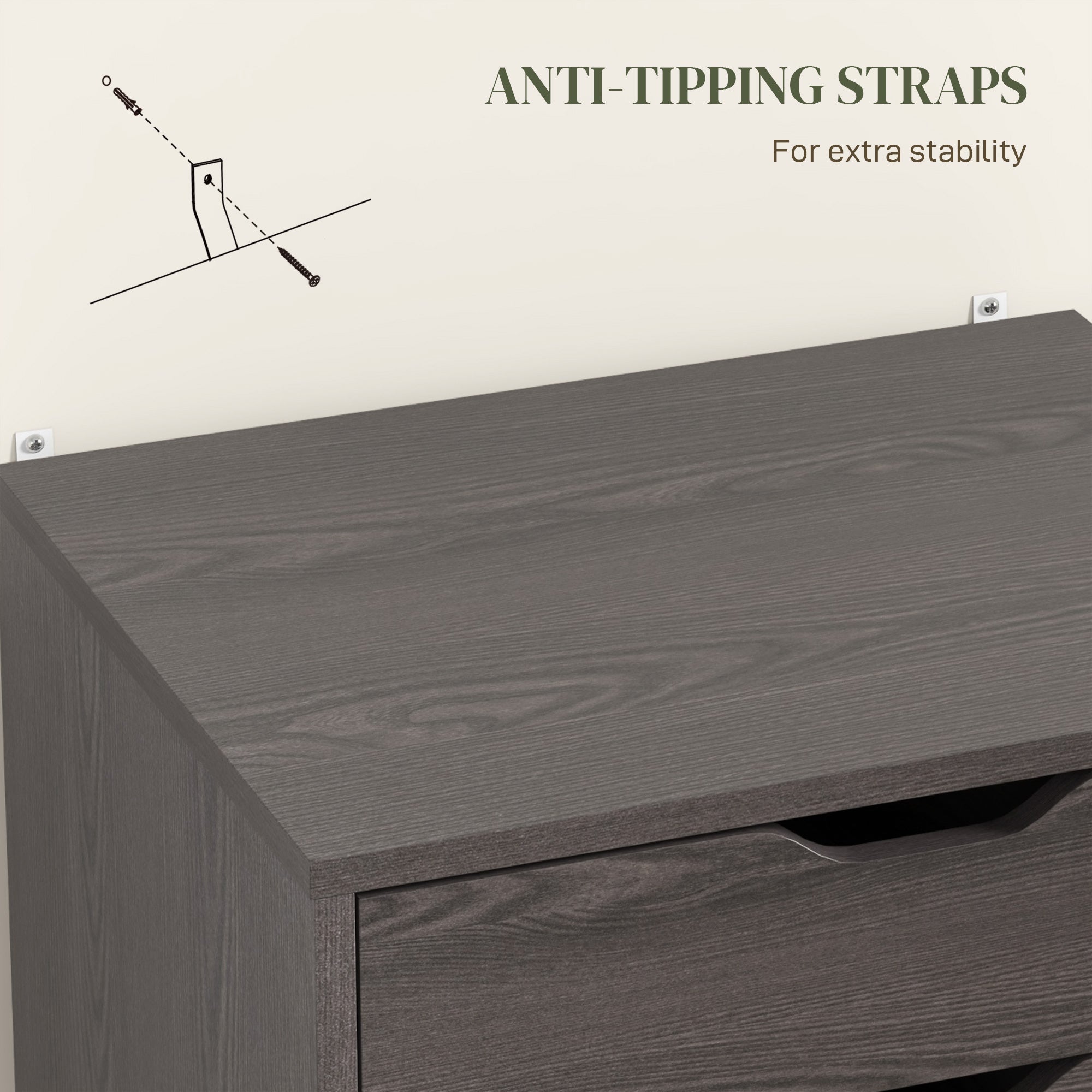 Vinsetto 7-drawer Vertical File Cabinet for Home Office, Storage Cabinet with Wheels, 18.7"x15.6"x35.4", Grey Wood Grain