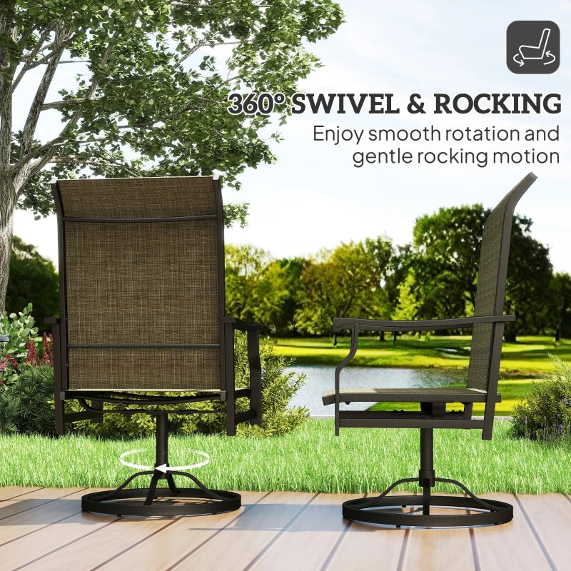 Patio Swivel Chair Set of 2, Swivel Rocker Outdoor Chairs with High Back, for Lawn Garden Backyard Deck, Brown