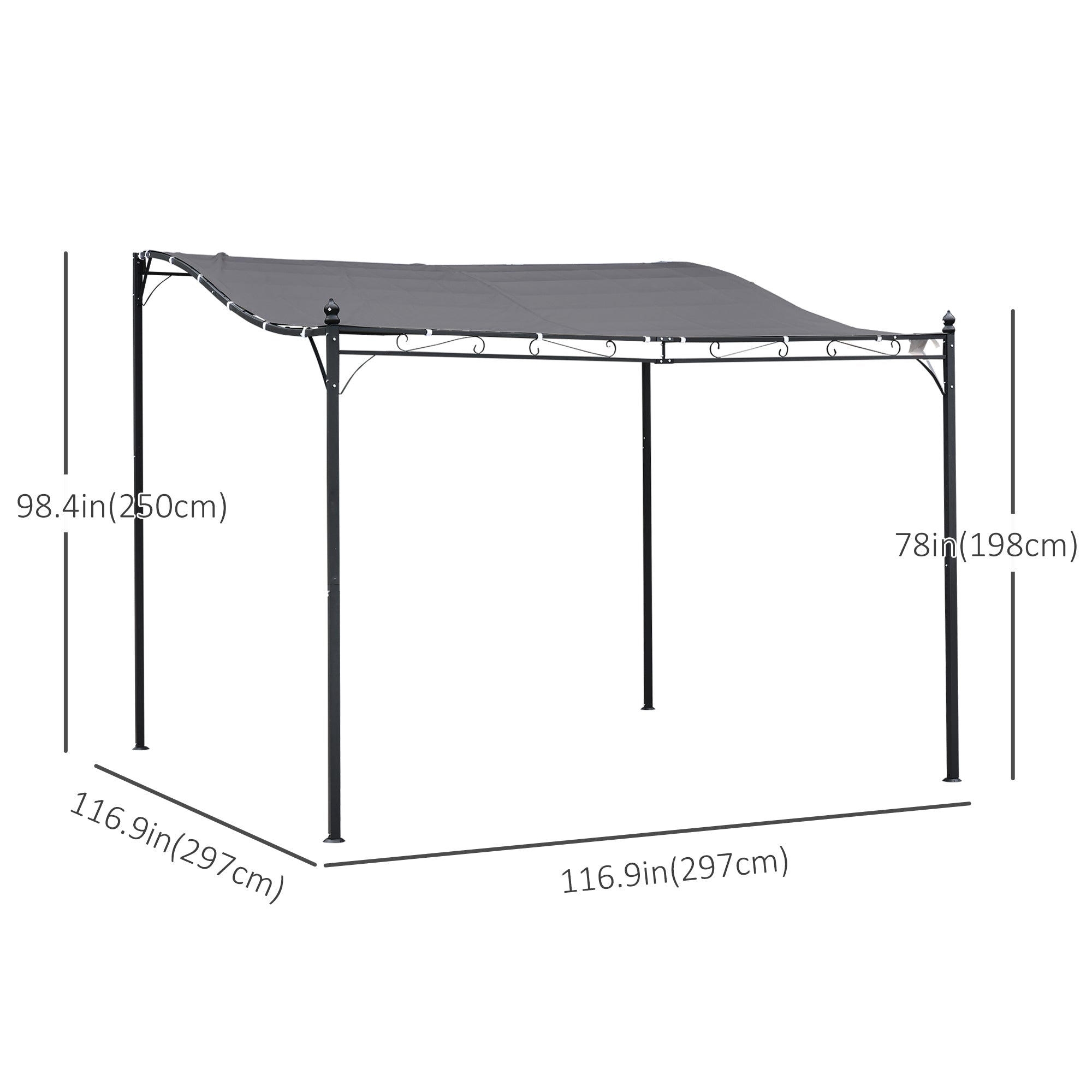 Outsunny 10'x10' Steel Gazebo Canopy Outdoor Sun Shelter Grey Patio Door Porch Cover