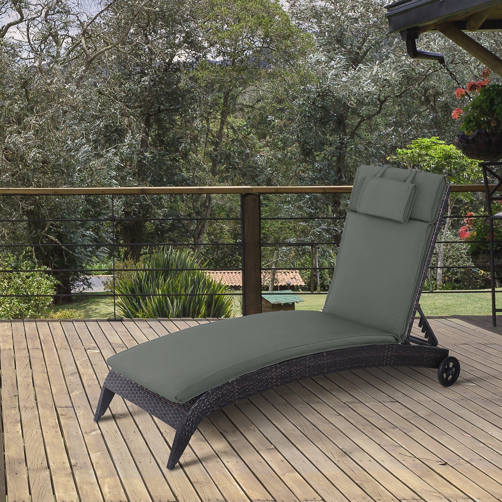 Outsunny Patio Lounger Chair Cushion Replacement Deep Seat Outdoor Cushions with Headrest Grey Removable Cover