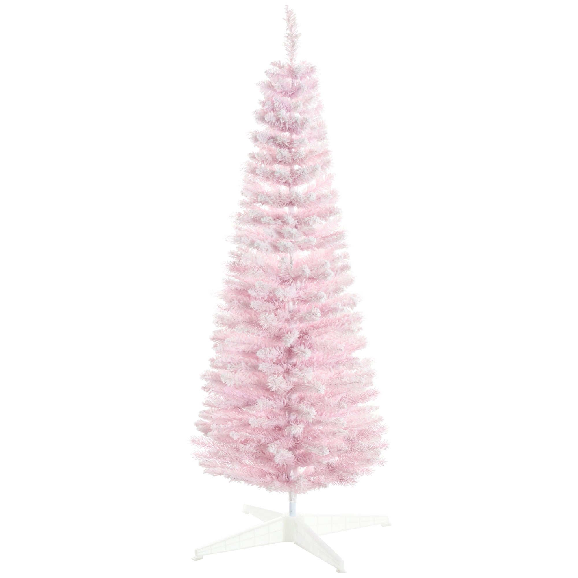 HOMCOM 5ft Flocked Christmas Tree, Pencil Artificial Christmas Tree with Realistic Branches, Pink