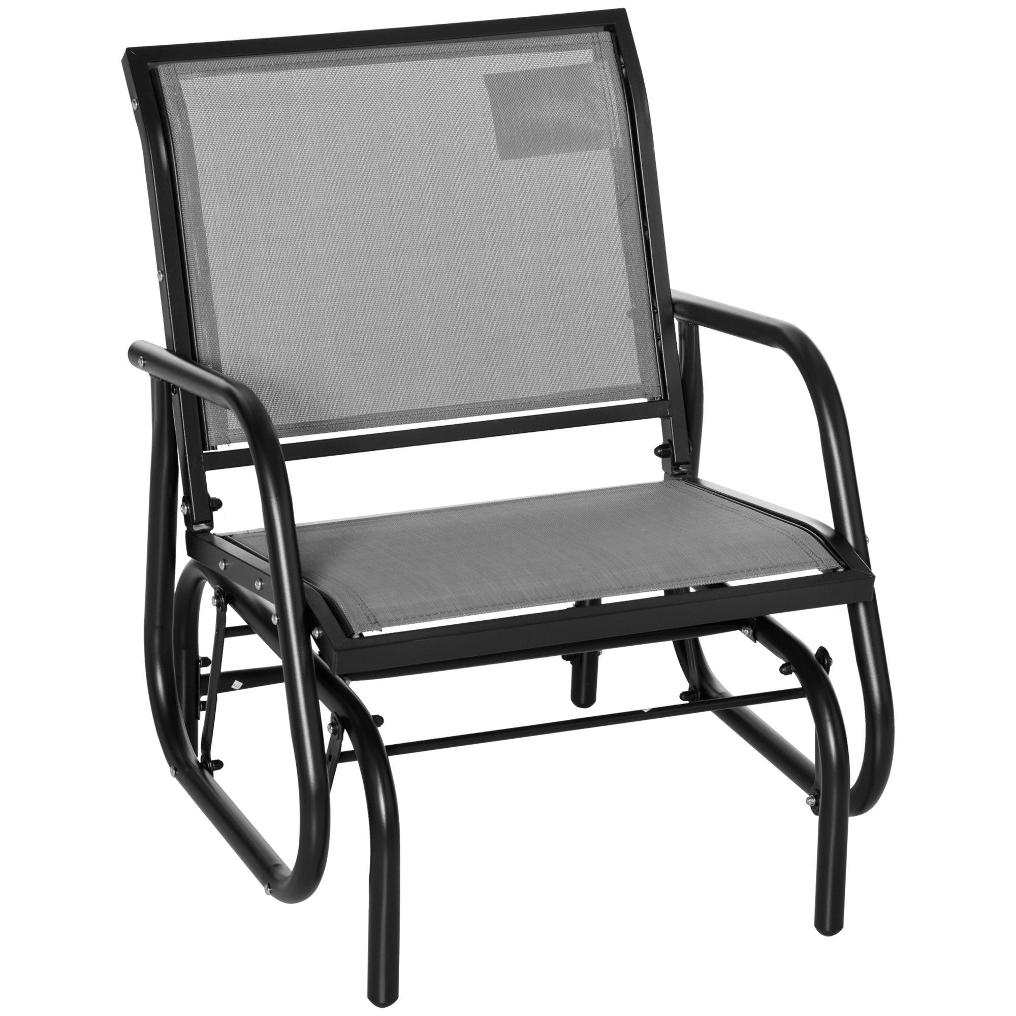 Outsunny Steel Frame Outdoor Glider Swing Chair with Breathable Mesh Seat Backrest and Curved Rocking Arms in Light Grey