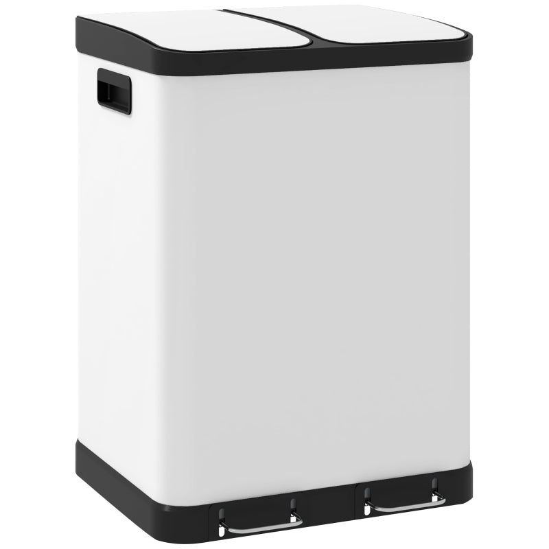 Kitchen Garbage Bin, 2 x 7.9 Gal (2 x 30 L) Trash Can, Soft-Close Garbage Can with Removable Inner Buckets, White