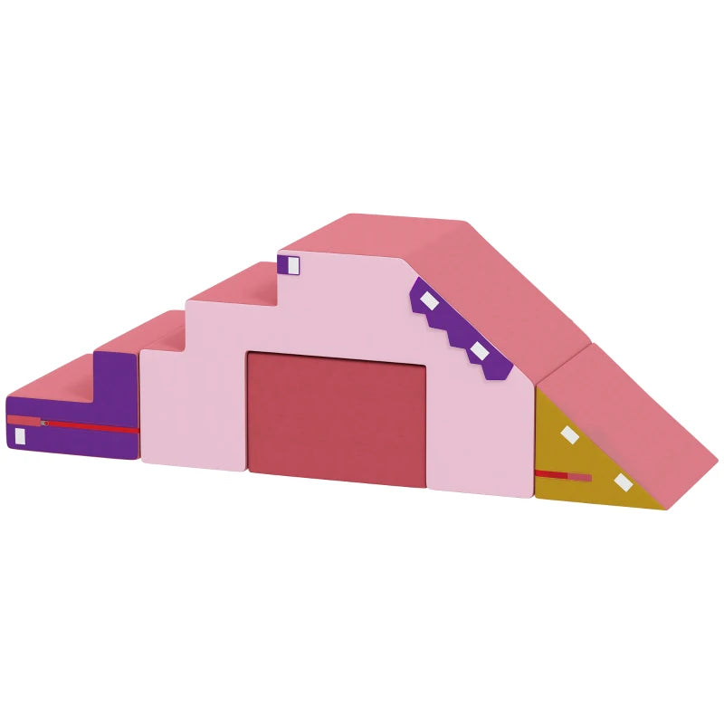 Qaba 2-Piece Climbing Foam Blocks for Toddlers with Detachable Cover, Indoor Climb and Crawl Activity PlaySet, Pink