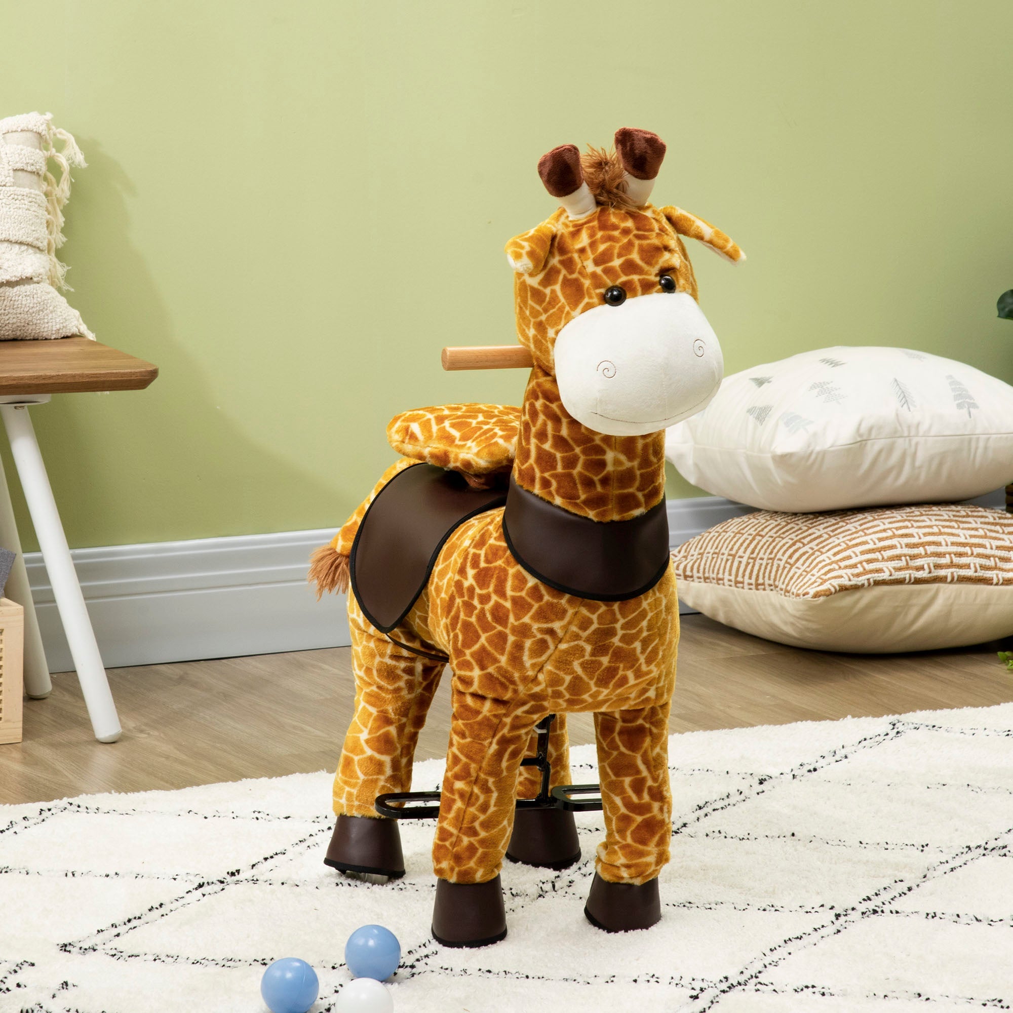 Qaba Giraffe Walking Horse - Ride On Mechanical Rocking Pony with Wheels, Great Gift for 3-6 Years, Girls & Boys