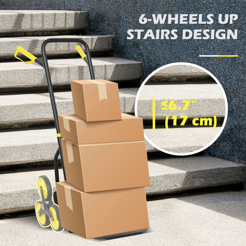 6-Wheels Stair Climber Trolley Cart, Hand Truck and Dolly, Foldable Steel Load Cart, 264lbs Capacity, Yellow