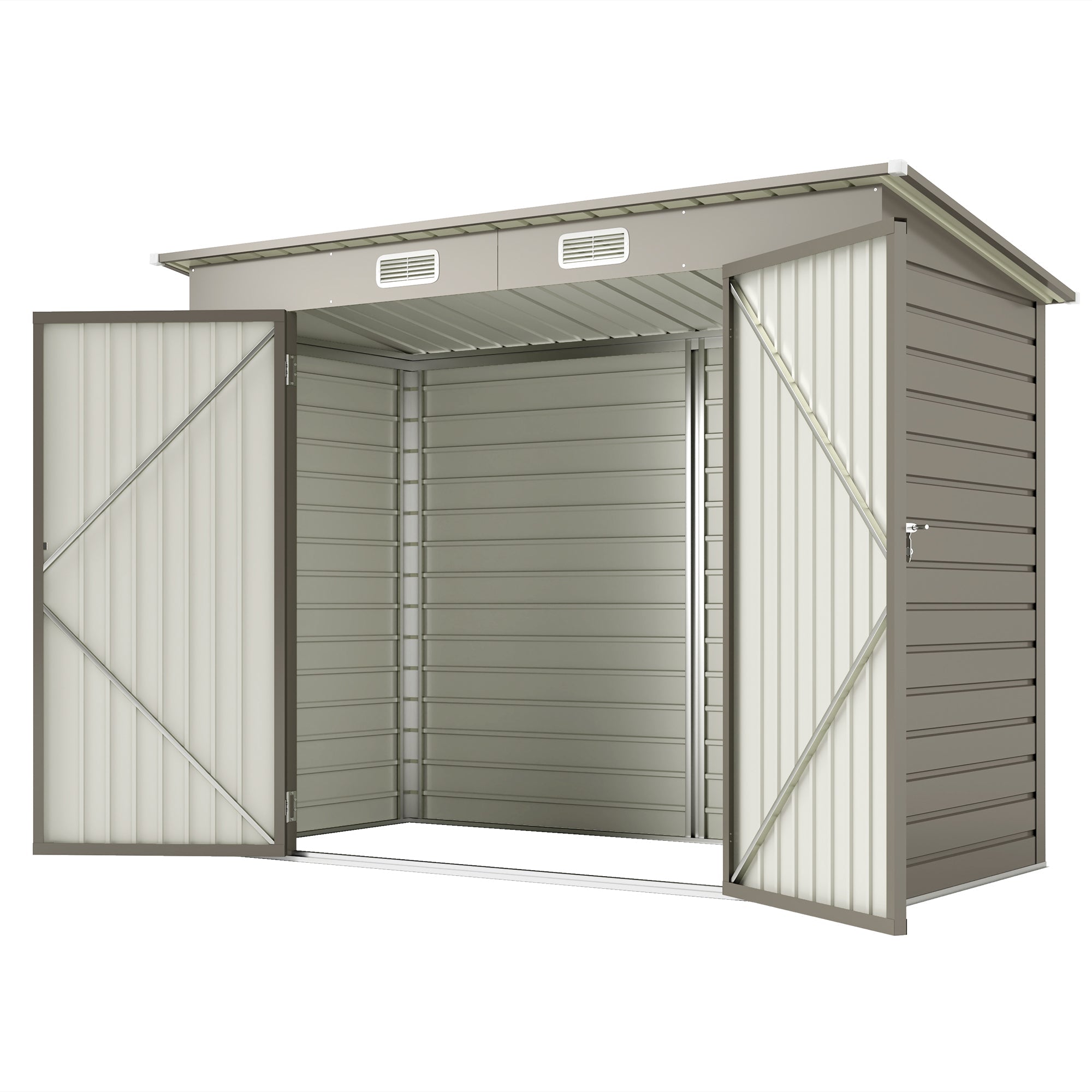 Outsunny 8 x 4FT Galvanized Garden Storage Shed, Metal Outdoor Shed with Double Doors and 2 Vents, Light Grey