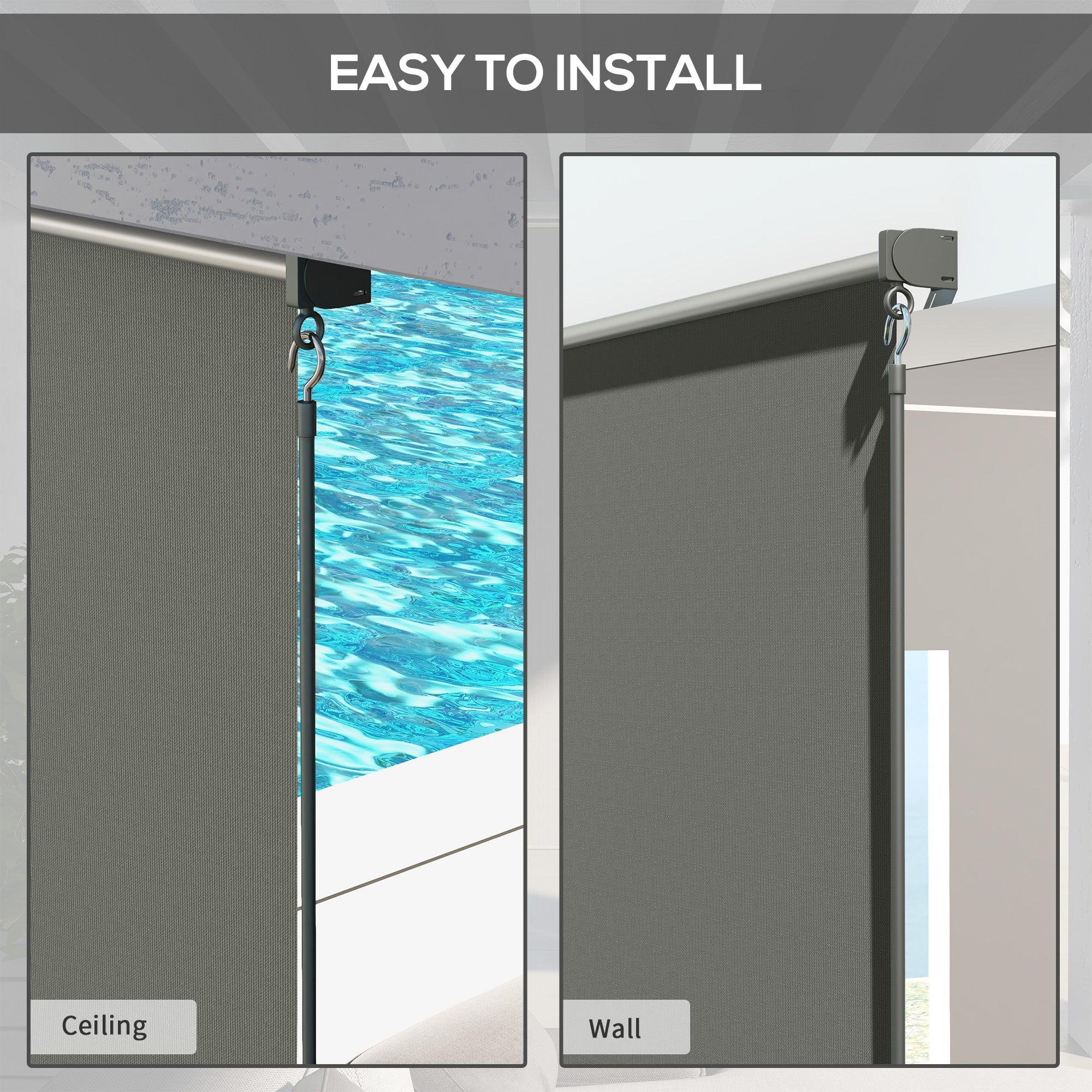 Outsunny 6' x 6' Patio Door Blinds, Outdoor Roller Shades, Cordless Roll Up Shade for Porch Gazebo, Dark Grey