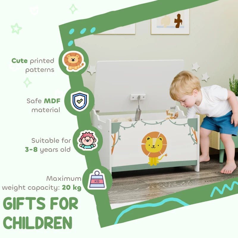 Qaba Toy Chest, Kids Storage Chest with Lid, Safety Hinges and Groove Handles for Boys, Girls, Green