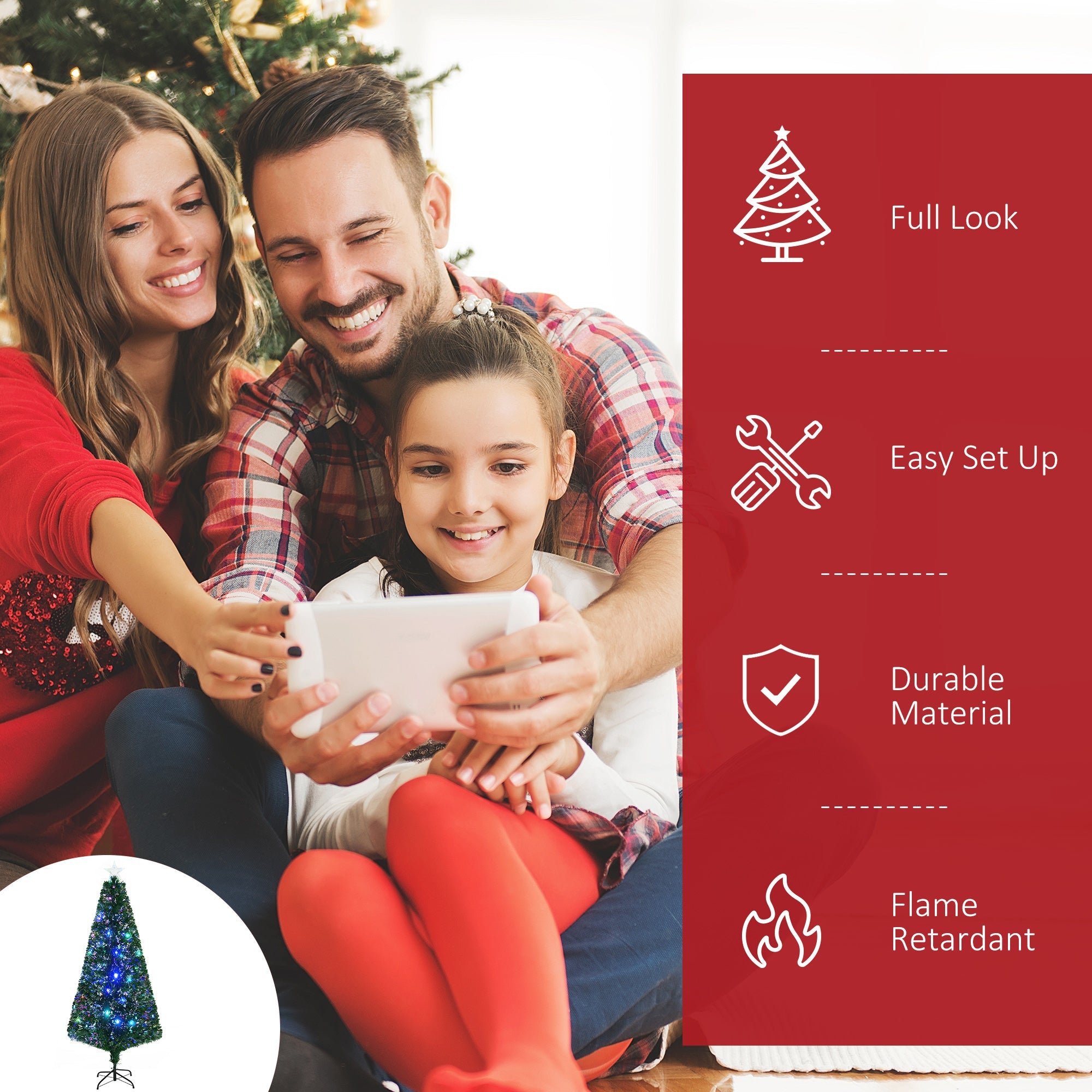 HOMCOM 6FT Prelit Artificial Christmas Tree, Fiber Optic Tree Xmas Decoration with Multi-colored Light, 230 Tips