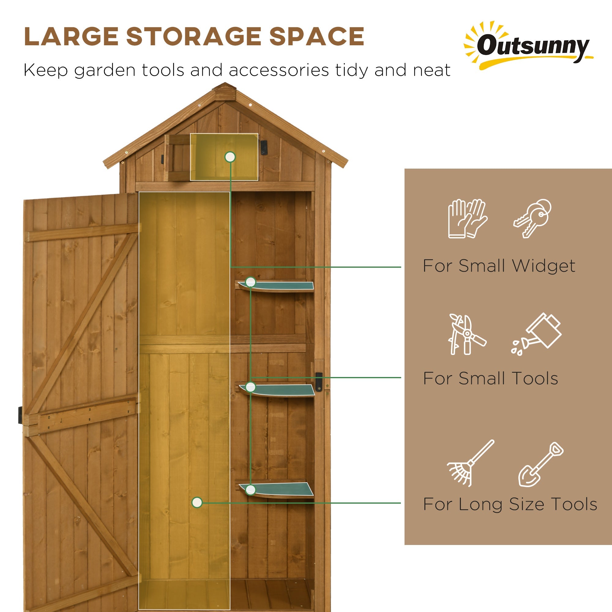 Outsunny 30" x 21" x 71" Garden Storage Shed, Outdoor Tool Utility Storage House  with 3 Tier Shelves and Roof, Brown