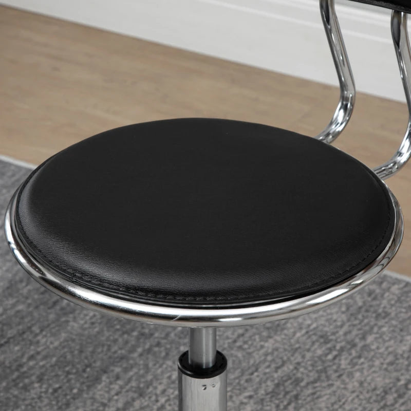 Faux Leather Salon Stool, Height Adjustable Rolling Stool with Footrest Ring, Back and Wheels for Beauty, Tattoo, Black
