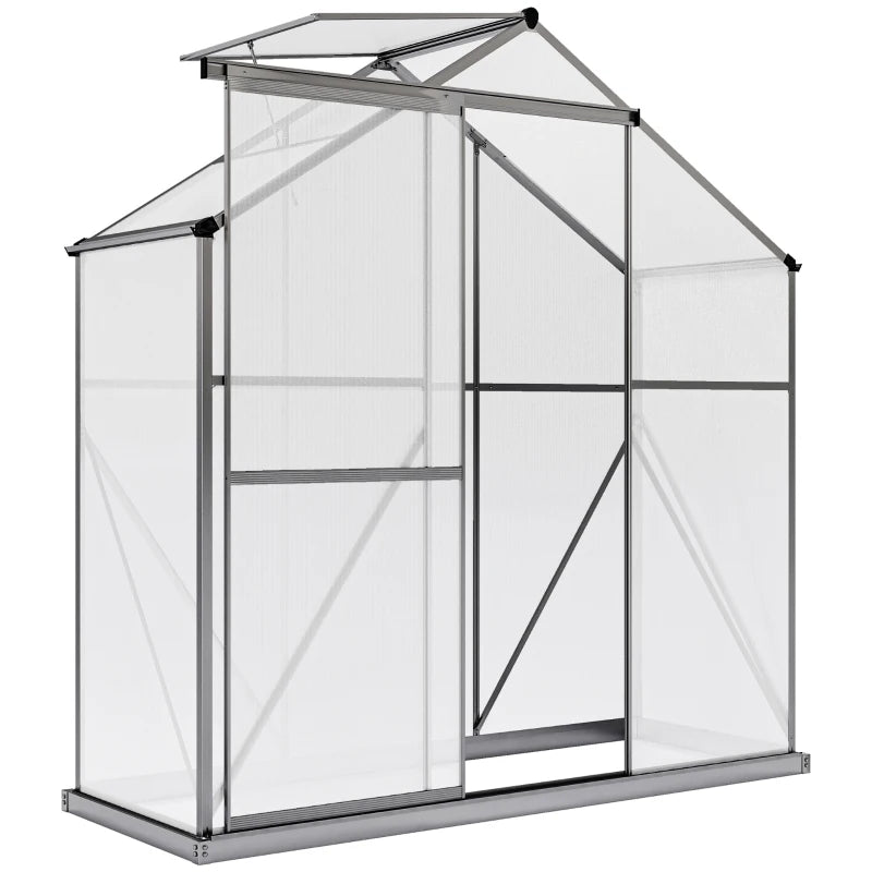 6' x 2.5' Walk-in Polycarbonate Greenhouse Aluminium Green House with Sliding Door, 5-Level Roof Vent, Rain Gutter