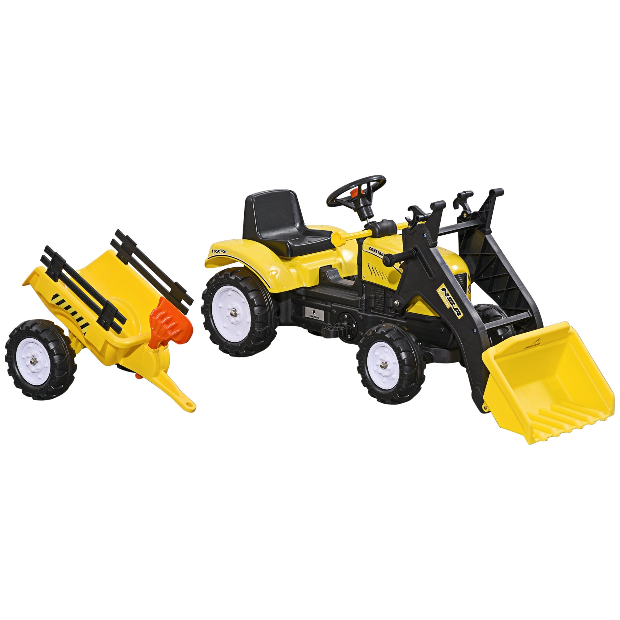 Aosom Front Loader Excavator Ride On Toy Pedal Control W/ 6 Wheels Controllable Bucket for 3-6 Years old