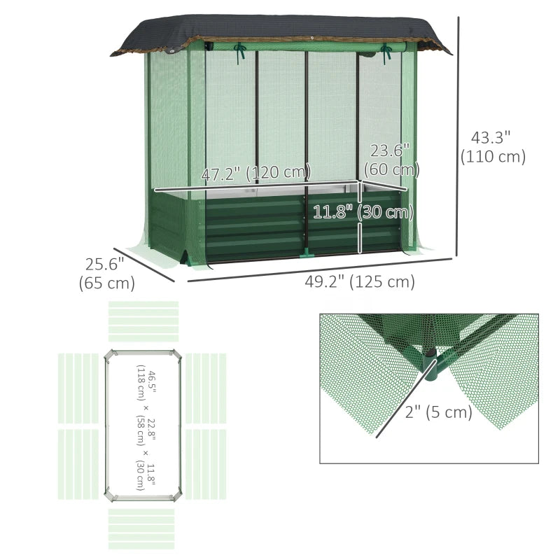 Galvanized Steel Planter Box with Crop Cage and Shade Cloth, Raised Garden Bed for Flowers, Vegs and Herbs