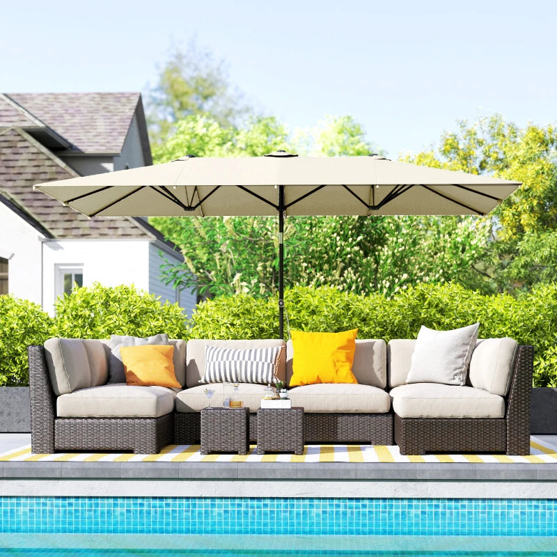 Double-Sided Patio Umbrella Parasol with Tilt, Adjustable Height, Vents and 12 Ribs, for Garden, White