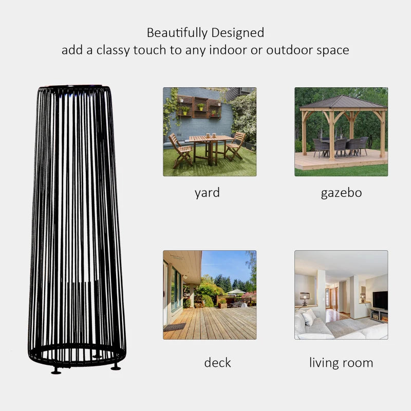 Wicker Solar Floor Lamp, Decorative Outdoor Lamp with Auto On/Off LED Light, IP44 for Patio, Porch, Pathway, Black