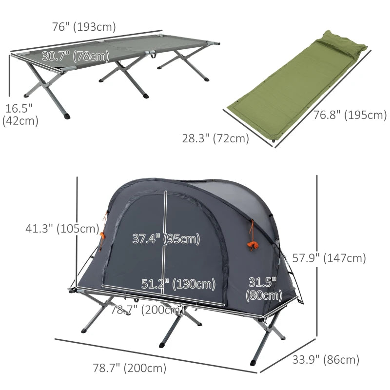 Camping Tent Cot, Multifunctional Folding Tent Combo, Portable Off-Ground Tent Shelter with Self-Inflating Air Mattress and Carry Bag for 1 Person