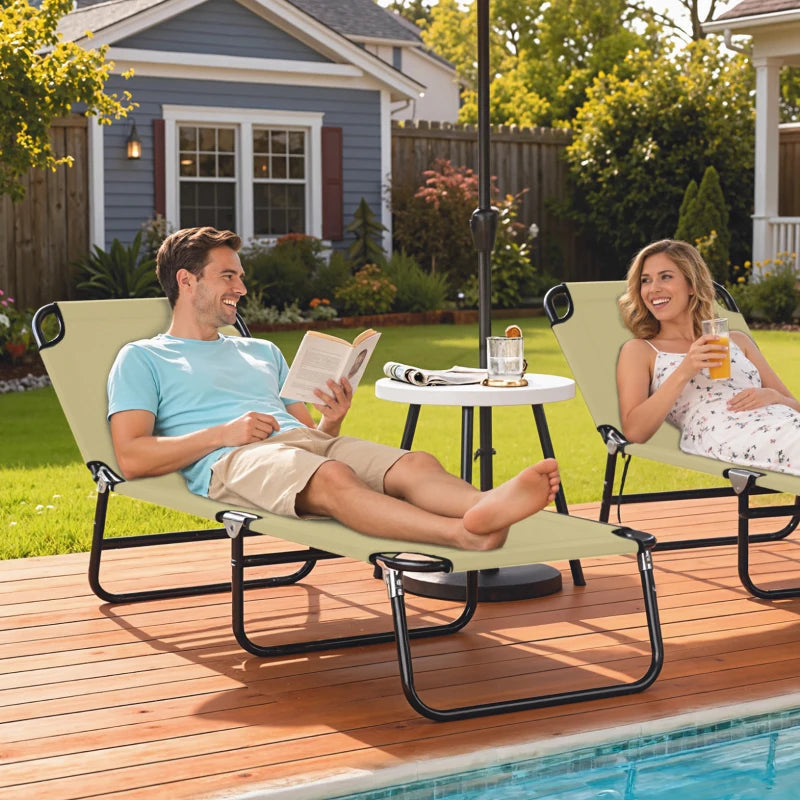 Outdoor Folding Lounge Chair, Steel Tanning Chair with Reclining Back, Breathable Mesh for Beach, Yard, Patio, Cream