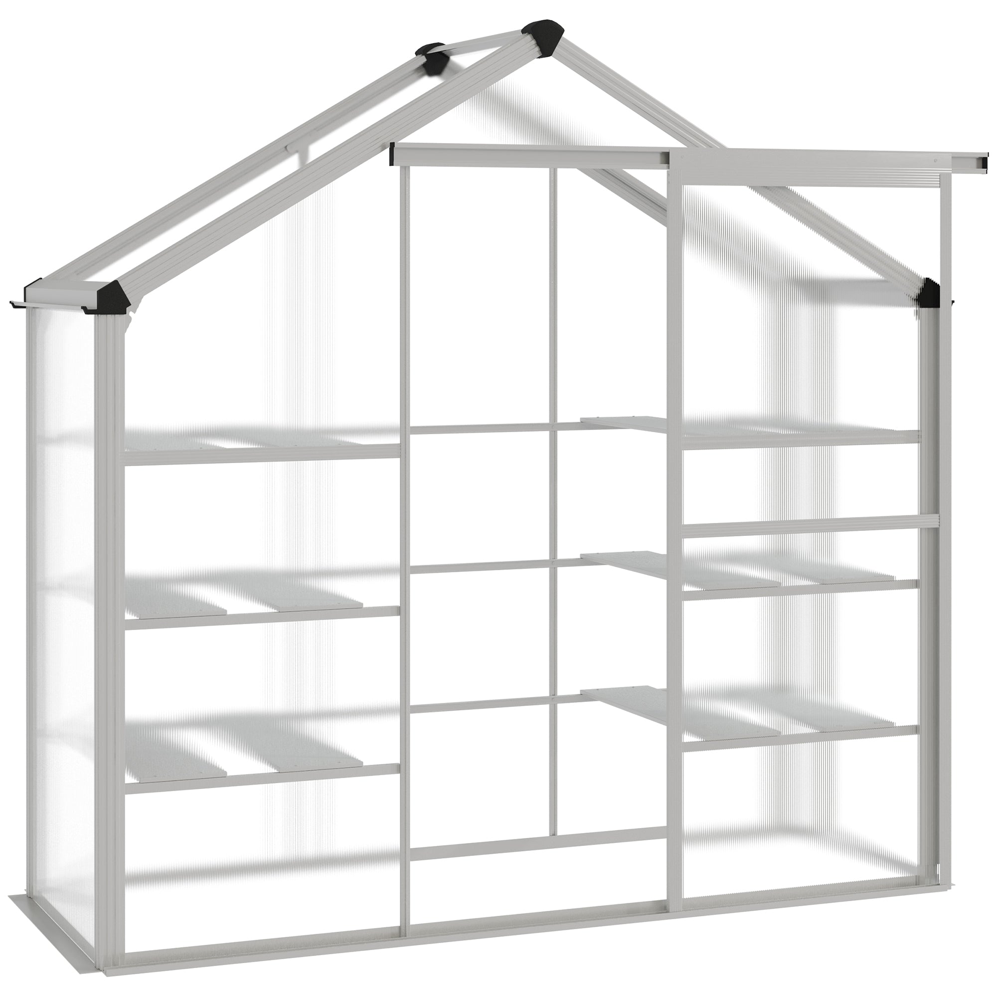 Outsunny Walk-in Greenhouse 6.3x2.3ft with 3-Tier Shelves Polycarbonate Panels Aluminum Frame for Outdoor Gardening
