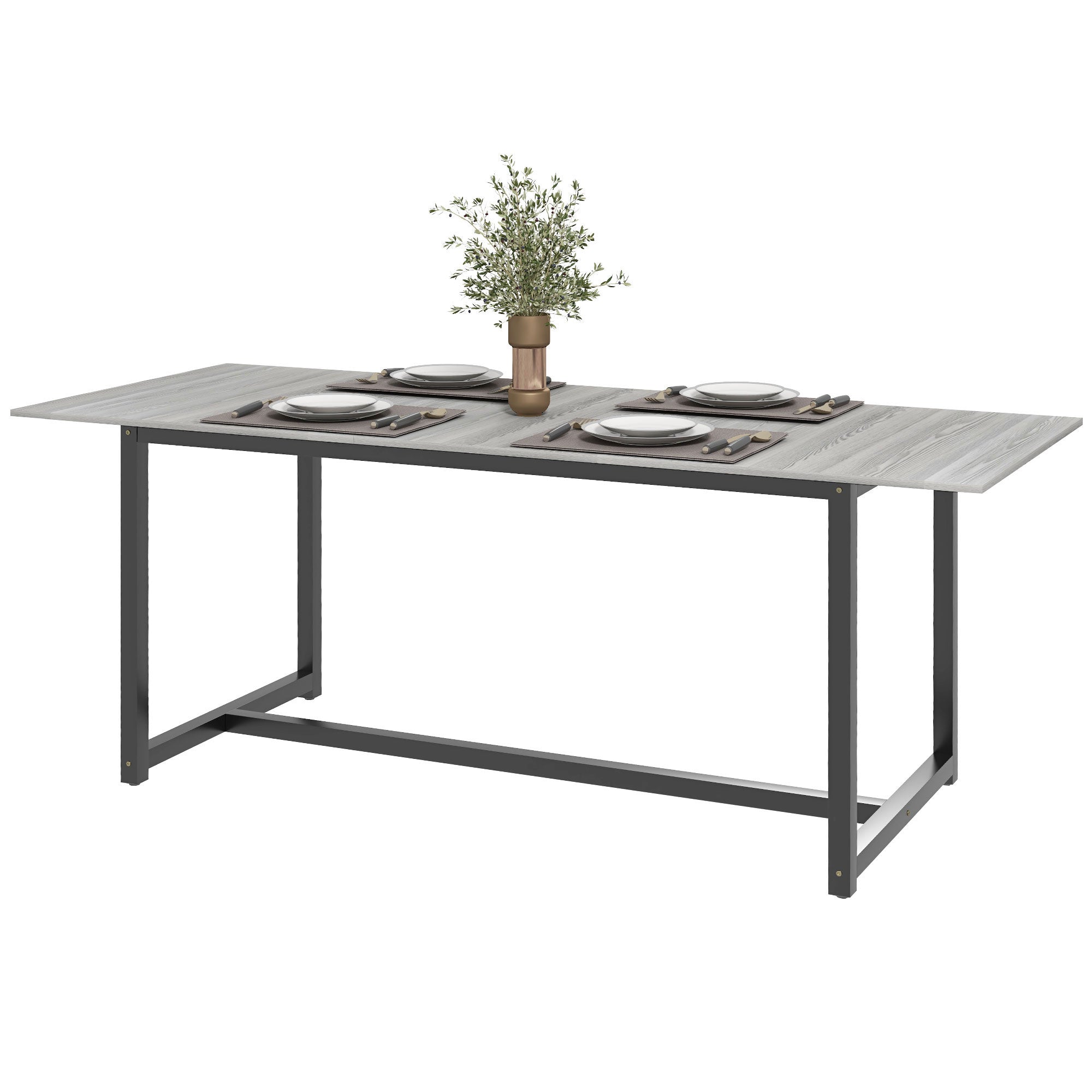 HOMCOM 63"-79" Collapsible Dining Table for 2-4, Foldable Kitchen Table with Steel Frame for Dining Room, Grey Wood Grain