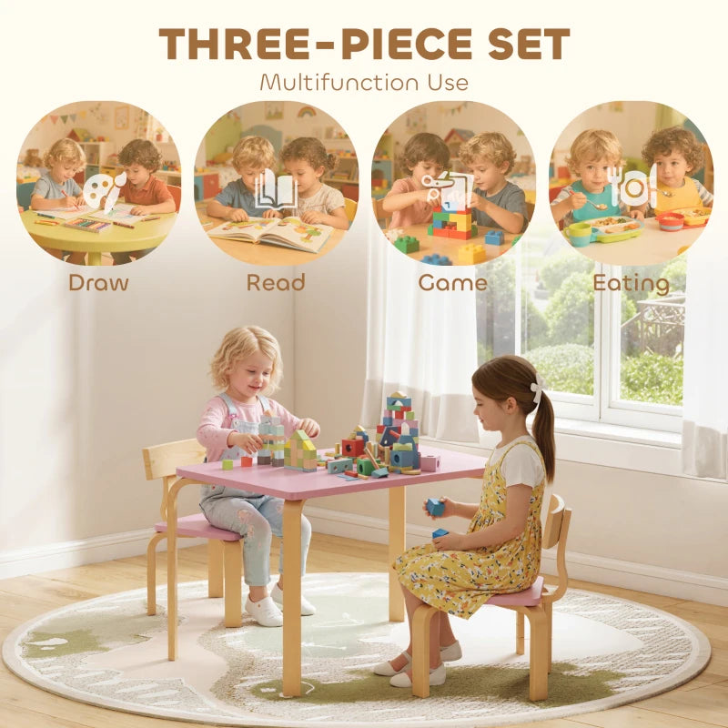 Qaba Kids Table and 2 Chair Set, Children Multi-Activity Furniture Set for Playing, Learning, Eating, Craft, Pink