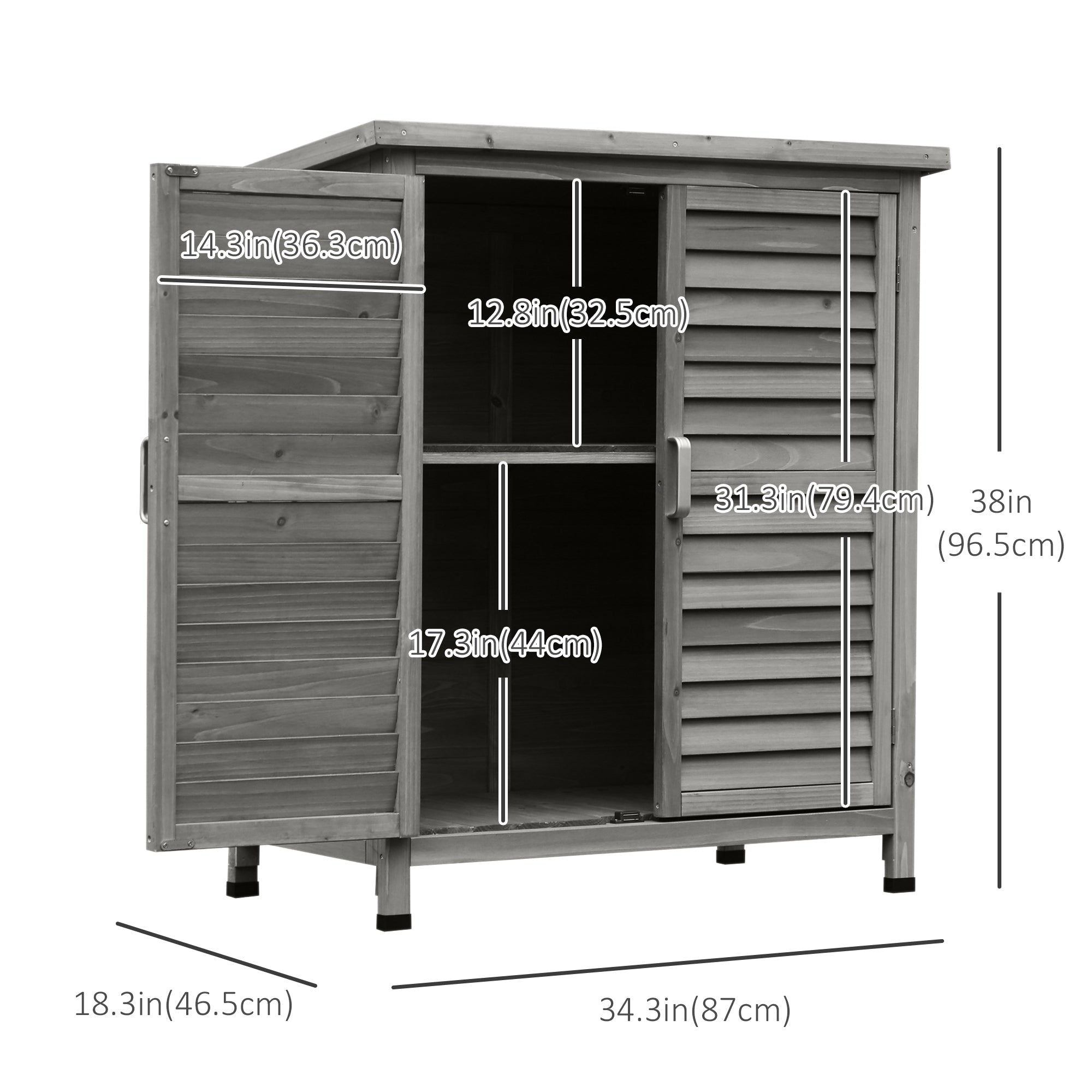 Outsunny Wooden Garden Shed Outdoor Tool Storage 2 Door Cabinet with Shelves Solid Fir Wood Organiser 34"x18"x38" Natural