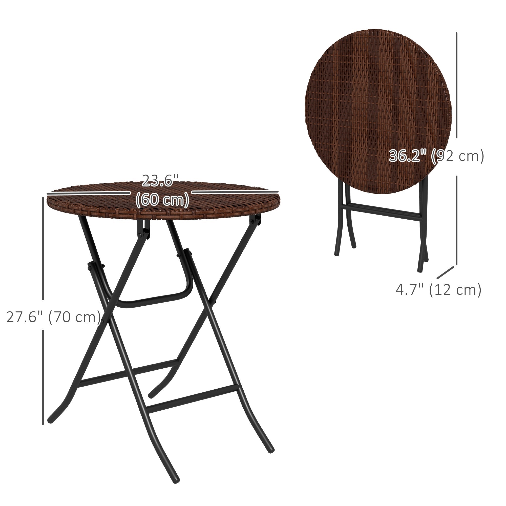 Outsunny Foldable Rattan Side Table Outdoor PE Wicker End Table Φ23.6" x 27.6" H Brown Patio Furniture