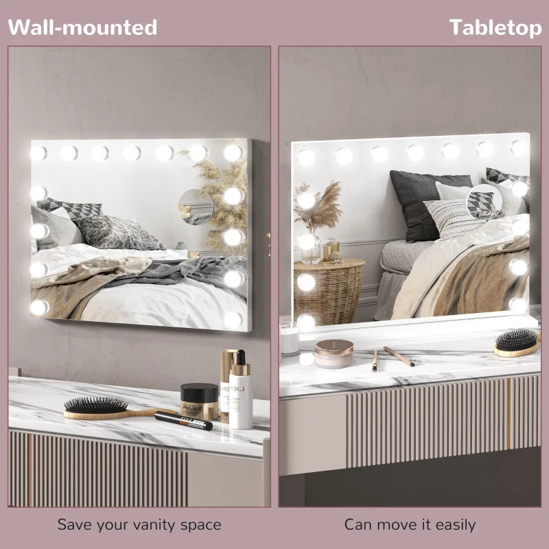Hollywood Makeup Mirror with Lights, 3 Lighting Modes, USB Charging Port, Tabletop or Wall Mounted, White