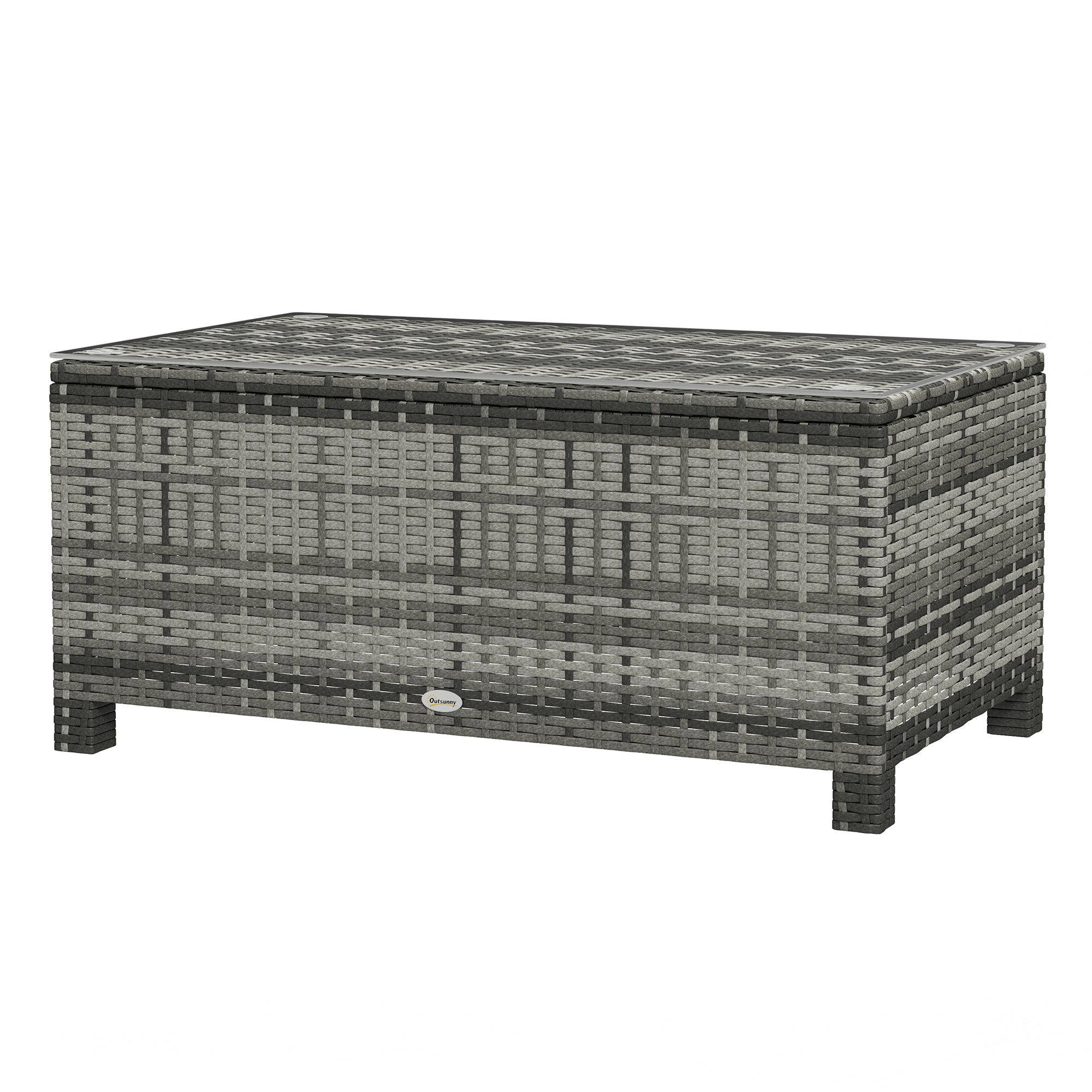 Outsunny Rattan Wicker Coffee Table with Glass Top Outdoor Garden Patio Furniture Brown Tempered