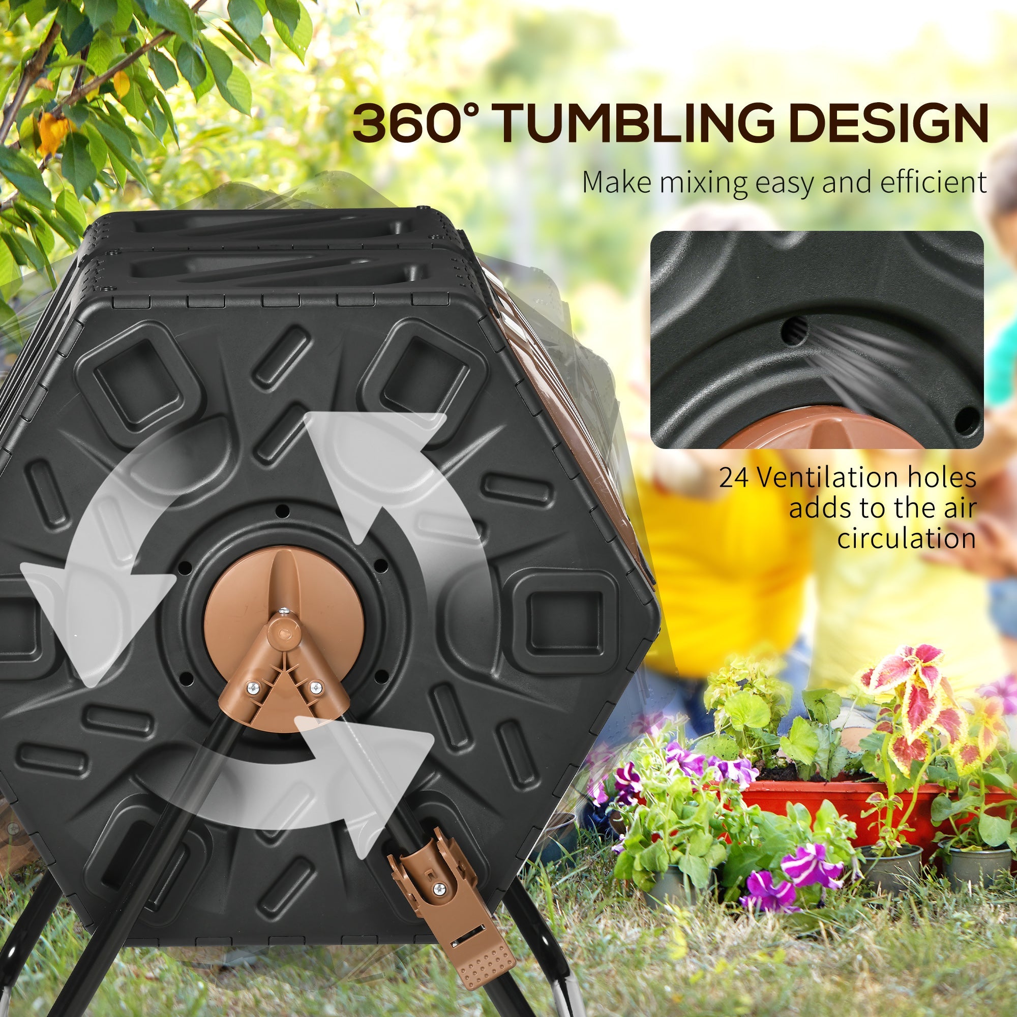 Outsunny Dual Chamber Compost Bin Rotating Composter with 24 Vents Steel Legs for Efficient Composting 34.5 Gallon