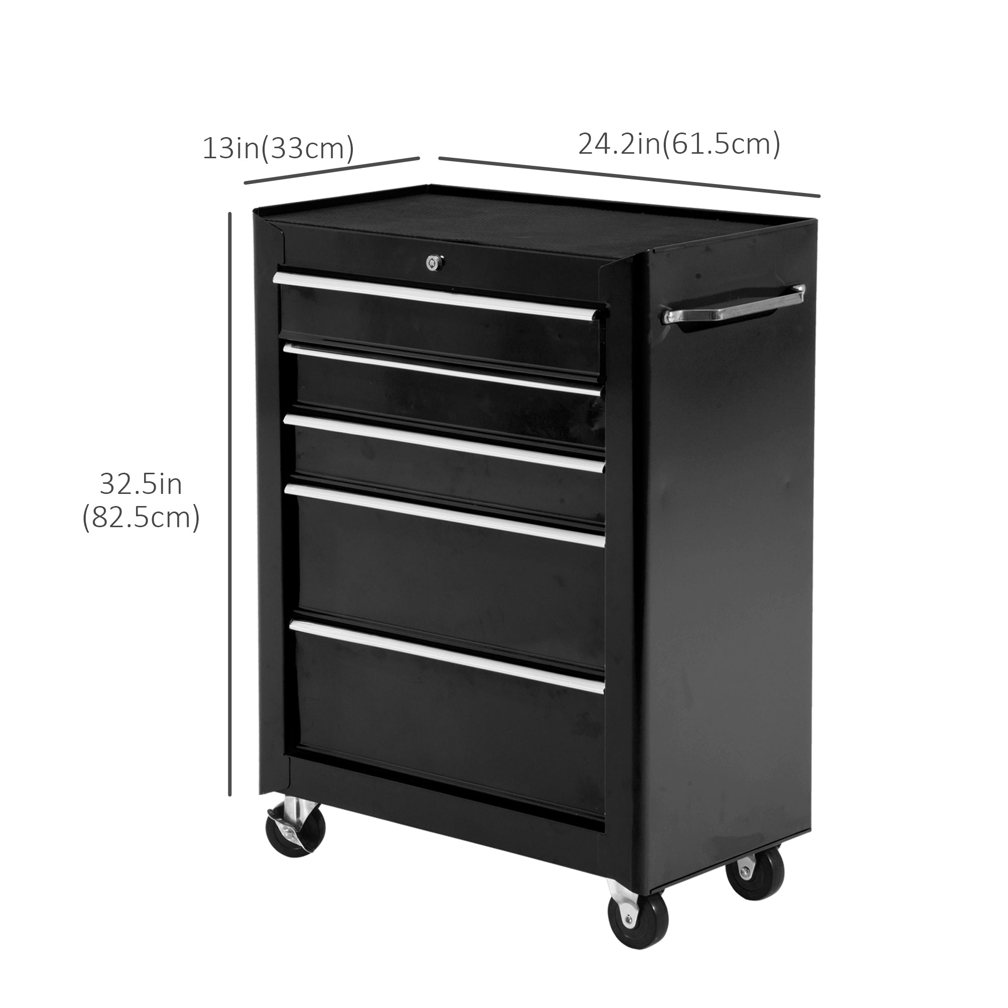 HOMCOM 5-Drawer Rolling Tool Cabinet on Wheels, Lockable Tool Chest, Tool Organizer for Garage, Factory and Workshop, Black