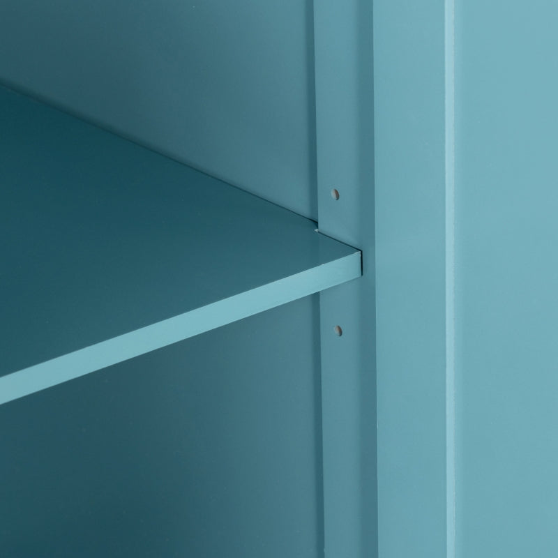Kitchen Island with Storage, Rolling Kitchen Island with Drop Leaf, Rubber Wood Top and Adjustable Shelves, Light Blue