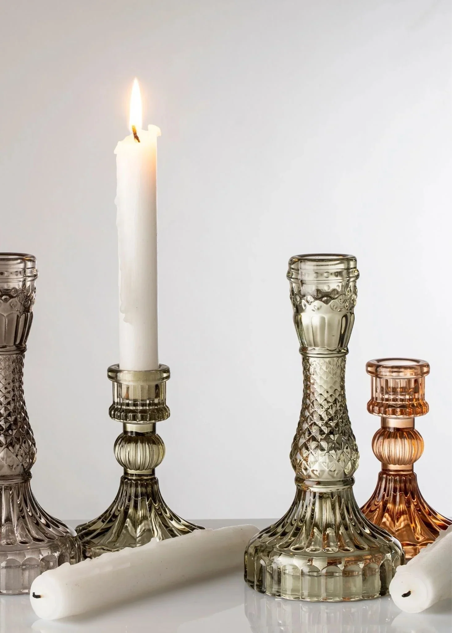 Palazzo Glass Candle Holder, Set of 2 - Grey