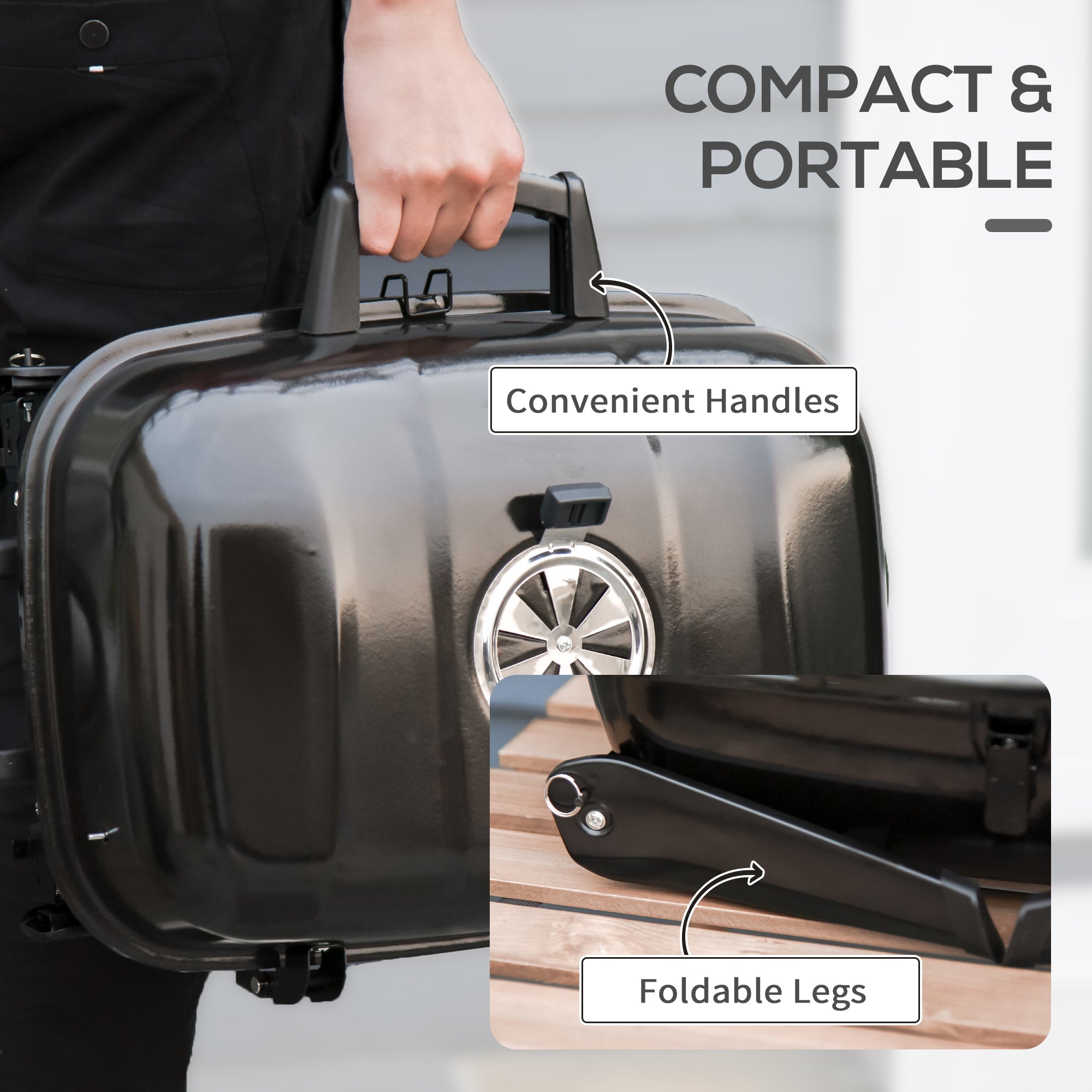 Outsunny 23" Portable Tabletop Steel Charcoal Grill Outdoor BBQ Camping Picnic Cooker Barbecue Smoker w.Air Vent Black