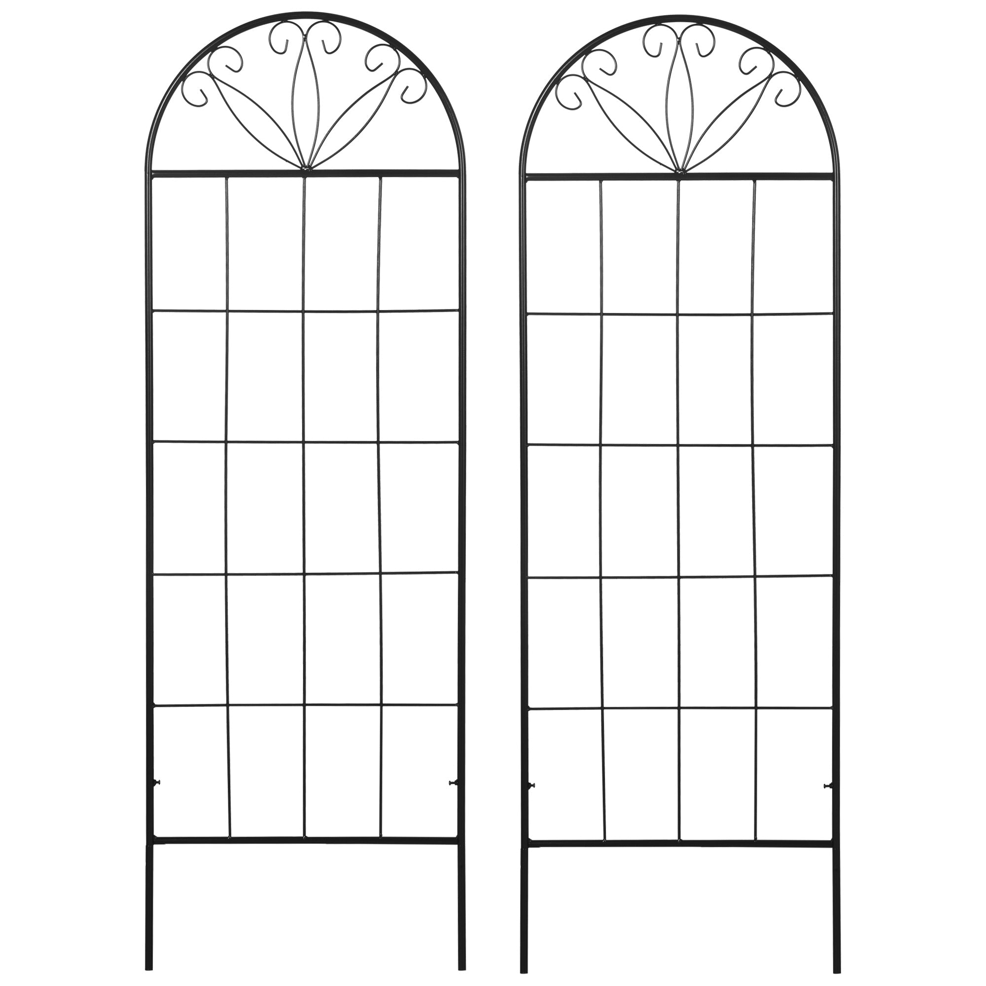 Outsunny Metal Garden Trellis Pack of 2 for Climbing Plants, Arched Grid Trellis Panels, 20" x 60", Black