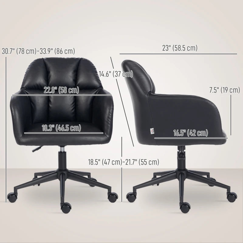 Swivel Office Chair, Faux Leather Desk Chair with Adjustable Height, Study, Black